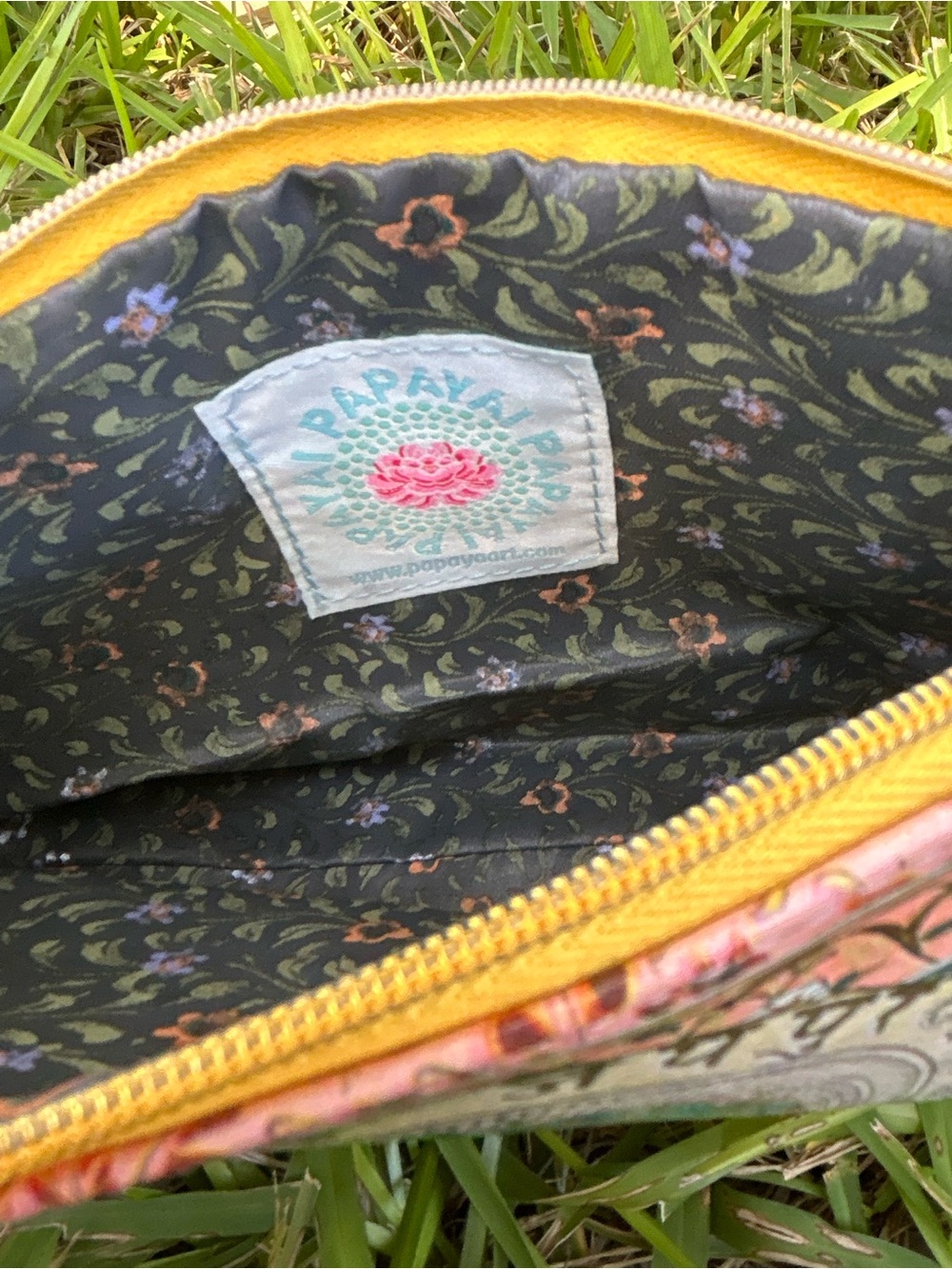 Papaya Pink and Green Peacock Zip Cosmetic Pouch - Picture 7 of 8